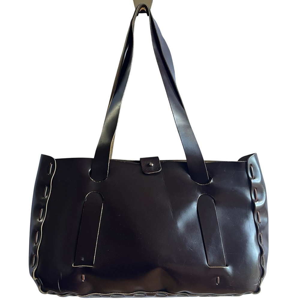 DEAN Handmade Brown Leather‎ Tote Bag Shoulder Purse Raw Stitch Artisan Minimal